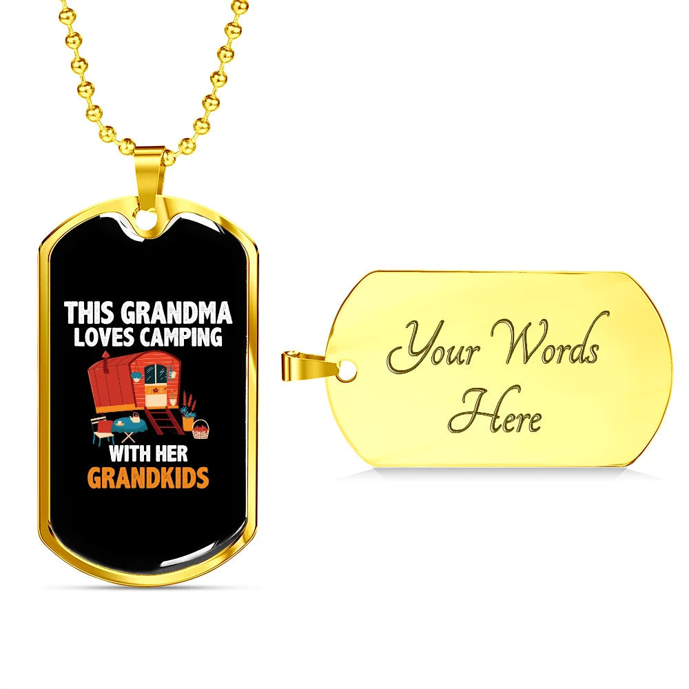 Camper Necklace With Our Grandkids Personalized Engraved Gold Dog Tag Necklace